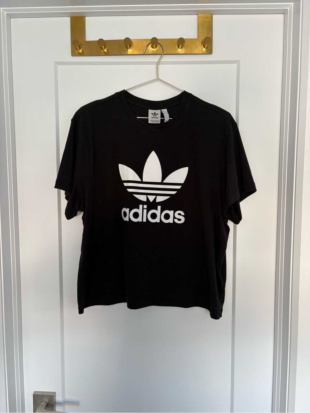 Adidas Women’s Black Short Sleeve Tee with White Trefoil